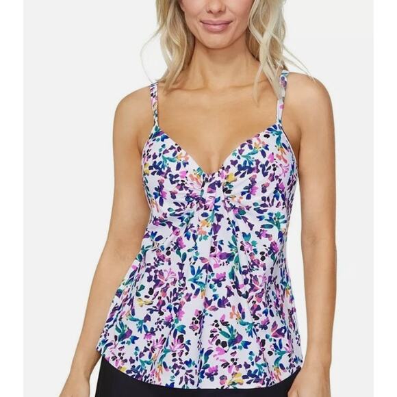 Island Escape Other - NWT Island Escape Women White Floral-Print Twist-Front Swim Tankini Top Size 6